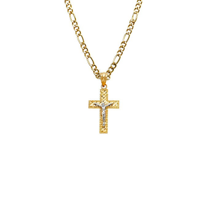 14k Gold Two Tone Jesus Cross Pendant with Solid Chain - LE-0071