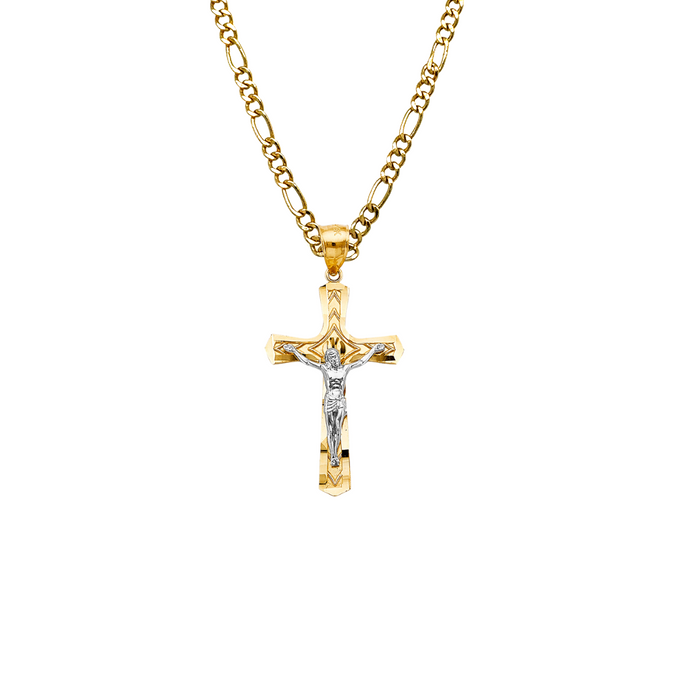 14k Two Tone Gold Jesus Cross Pendant with Solid Chain - LE-2714