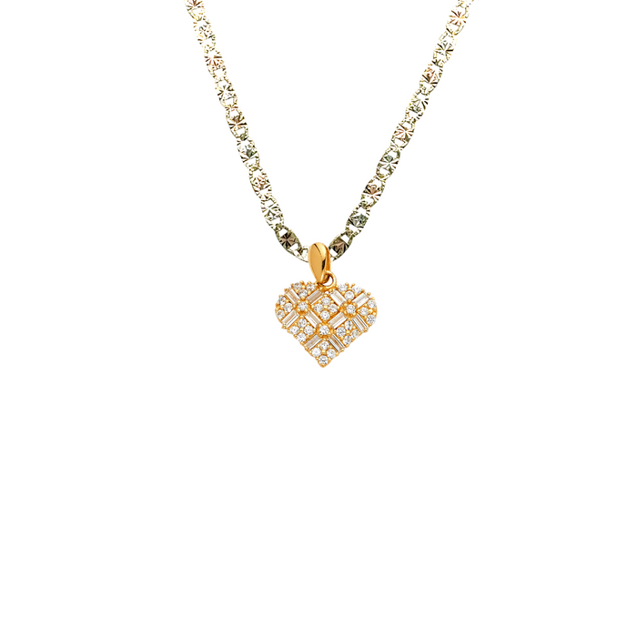 14k Gold Gemstone Heart Pendant with Solid Chain - LE-0590