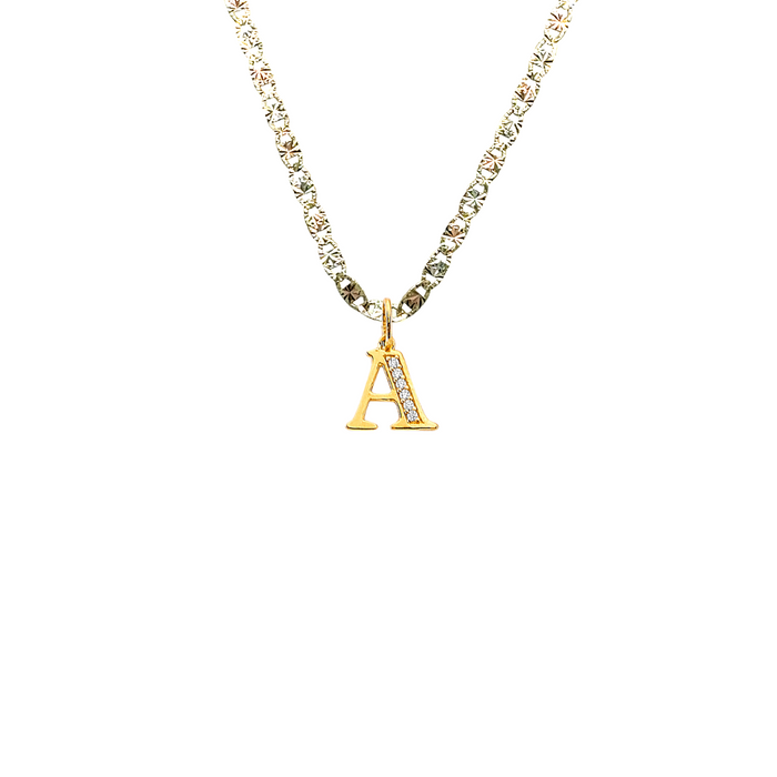 14k Gold Gemstone Letter Pendant with Solid Valentino Chain - LE-3246VC