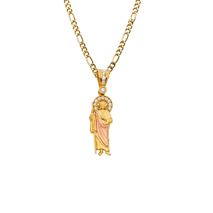 14k San Judas Gold Gemstone Pendant with Solid Chain - LE-1140