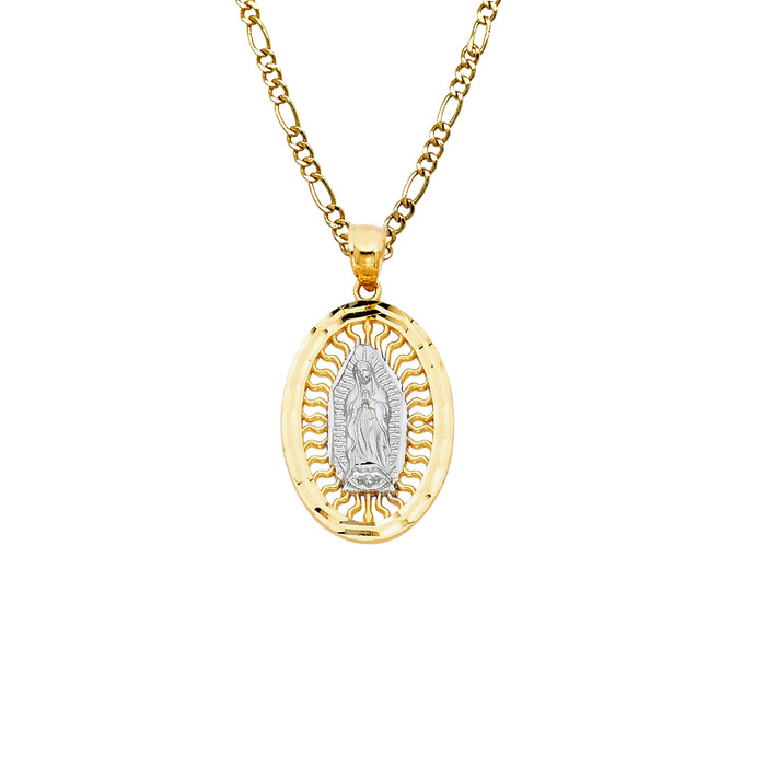 14k Virgin Mary Oval Pendant with Solid Chain - LE-PT1102