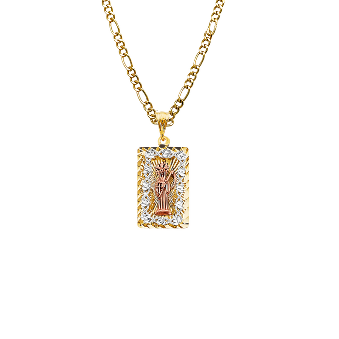 14k Santa Muerte Diamond Cut Gold Pendant with Solid Chain - LE-3211