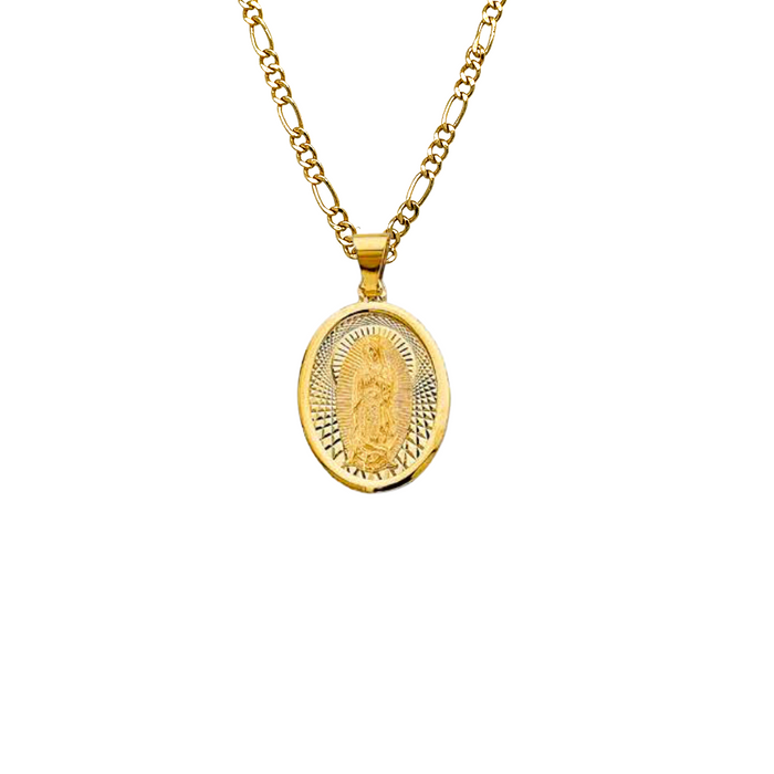 14k Virgin Mary Oval Gold Pendant and Solid Chain - LE-3063