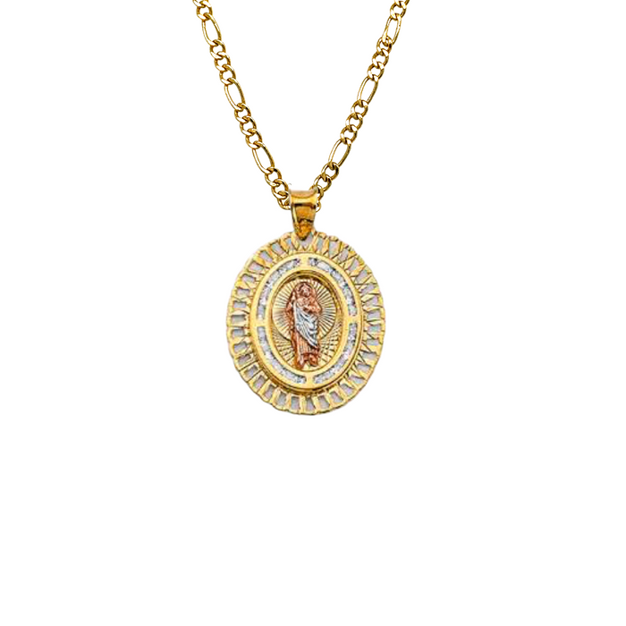 14k San Judas Oval Gemstone Pendant with Solid Chain - LE-3052