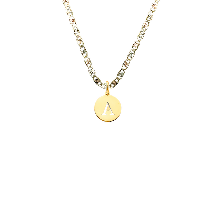 14k Gold Cutout Letter Pendant with Solid Valentino Chain - LE-3244VC