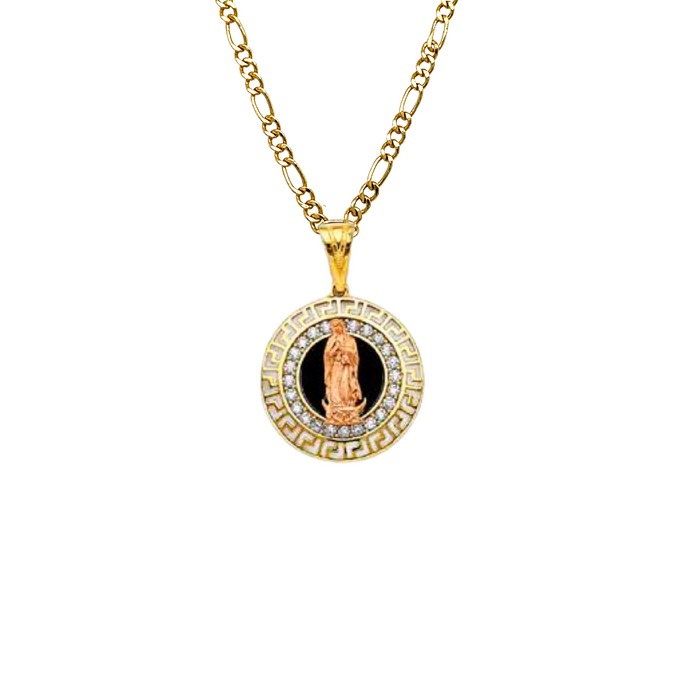 14k Virgin Mary Black Stone Pendant with Solid Chain - LE-PT2814