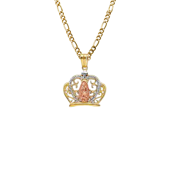 14k Virgin Mary Crown Pendant with Solid Chain - LE-PT2151