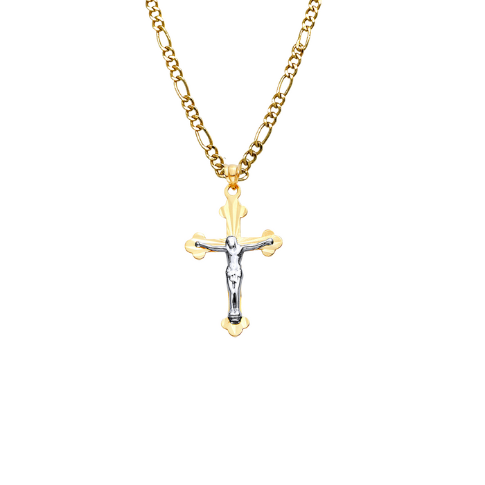 14k Two Tone Gold Jesus Cross Pendant with Solid Chain - LE-2529