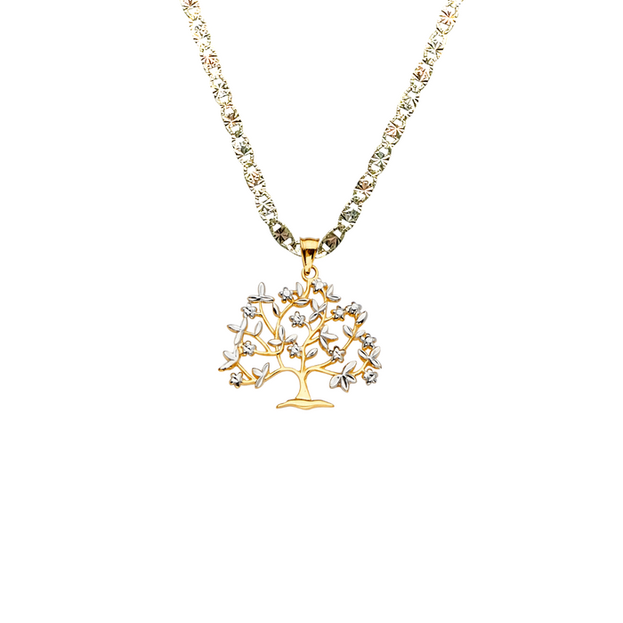 14k Gold Two Tone Family Tree of Life Pendant with Solid Chain - LE-2388