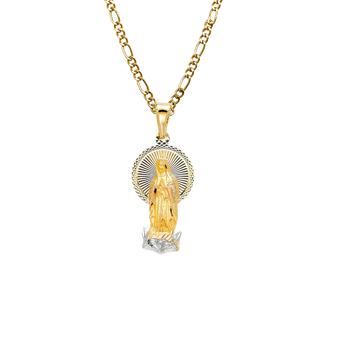 14k Tri Gold Virgin Mary Pendant with Solid Chain - LE-PT317