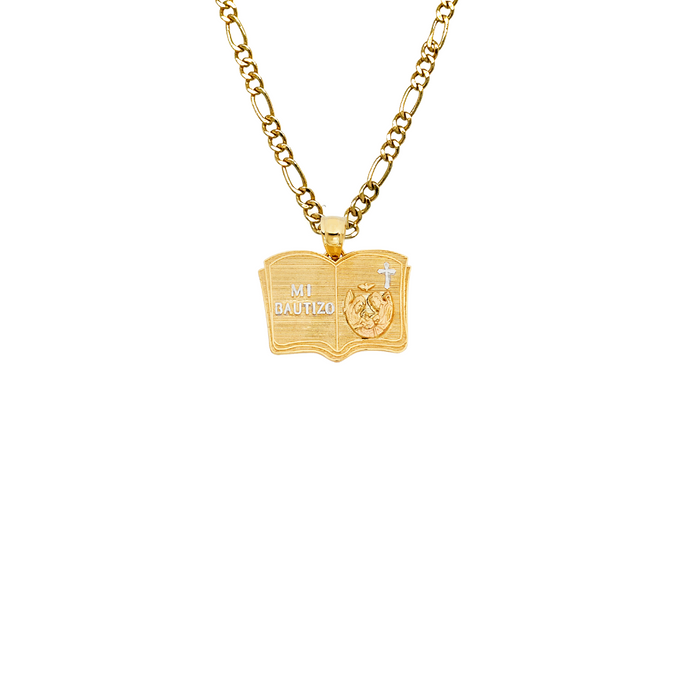 14k Baptism Mi Bautizo Gold Pendant with Solid Chain - LE-1439