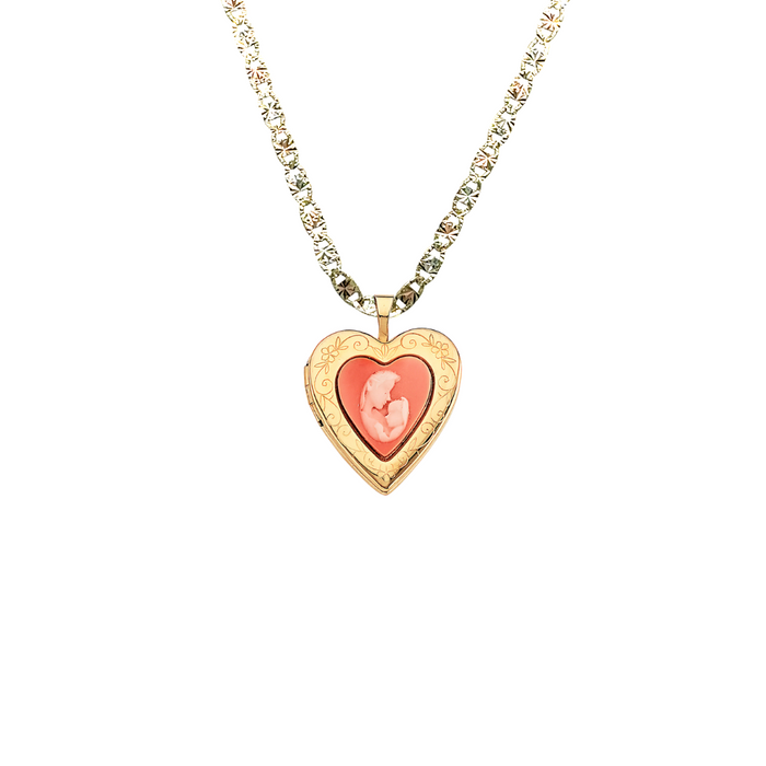 14k Gold Mother and Baby Picture Heart Locket Pendant with Solid Chain - LE-2585