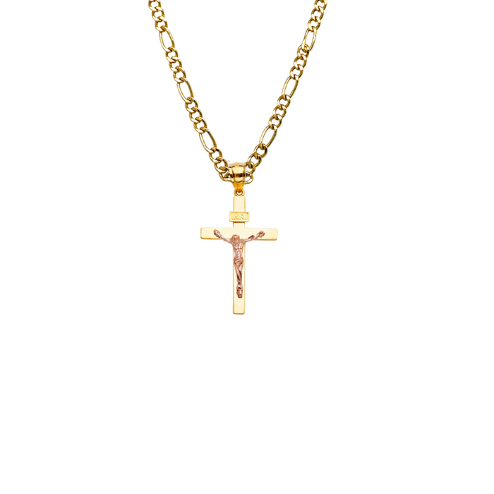 14k Rose Gold Jesus Cross Pendant with Solid Chain - LE-2193