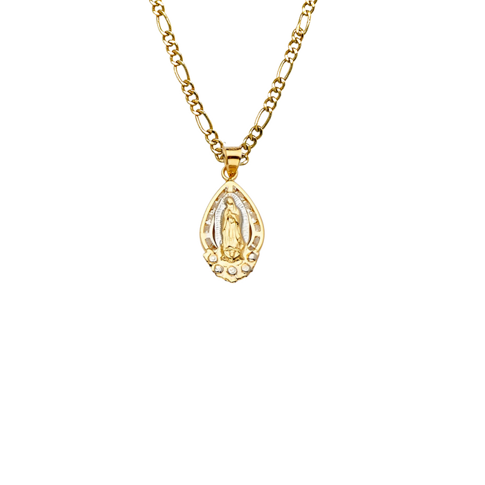 14k Virgin Mary Gold Pendant with Gemstones and Solid Chain - LE-2299