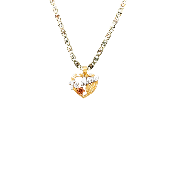 14k Te Amo Tri-Tone Gold Heart Pendant with Solid Chain - LE-1858