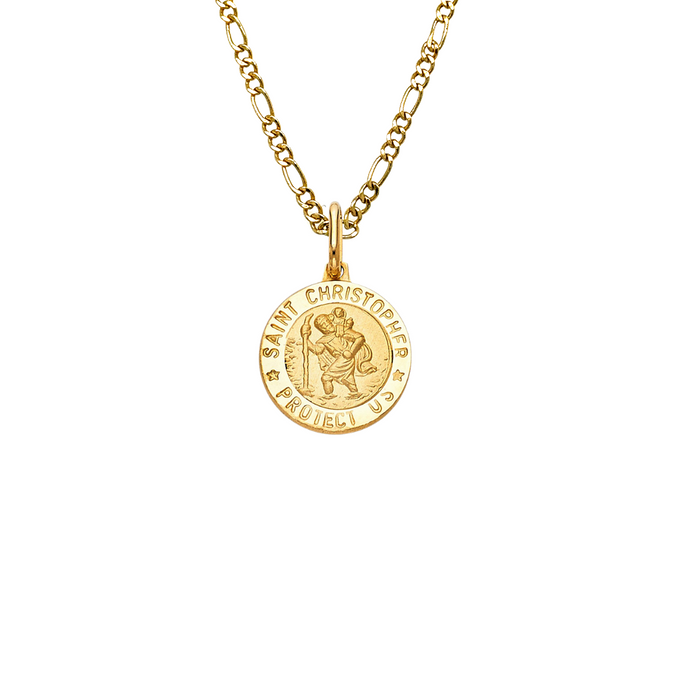 14k Saint Christopher Yellow Gold Round Pendant with Solid Chain - LE-266