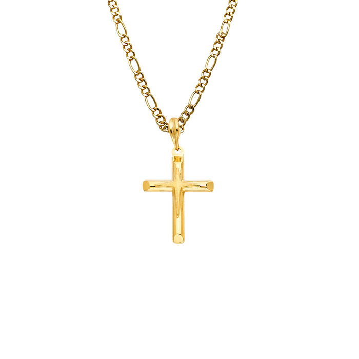 14k Gold Cross Pendant with Solid Chain - LE-0890