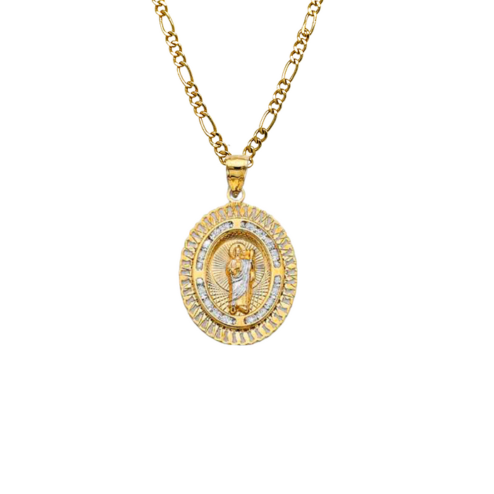 14k San Judas Oval Gemstone Pendant with Solid Chain - LE-3051