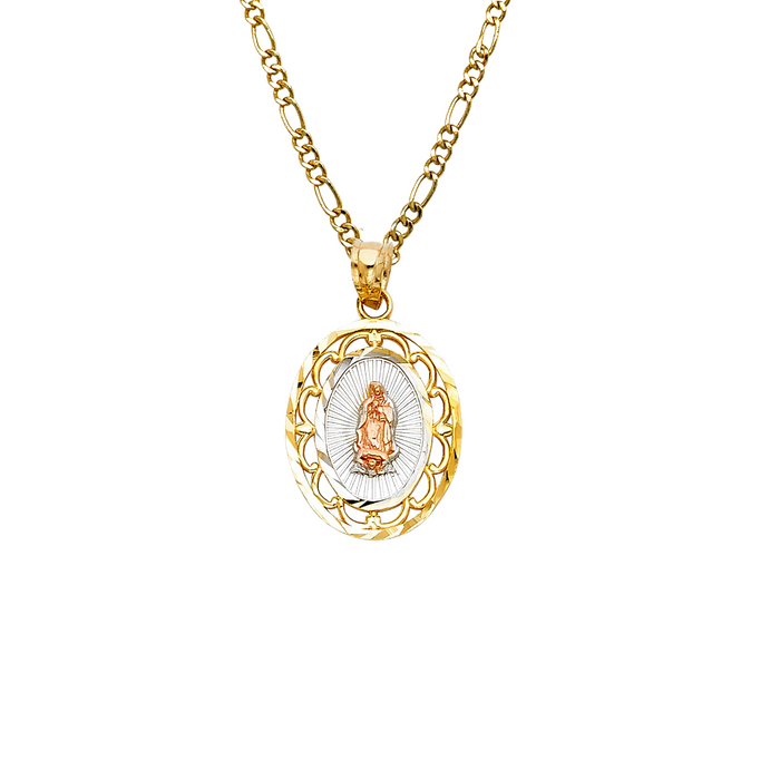 14k Virgin Mary Oval Pendant with Solid Chain - LE-PT380