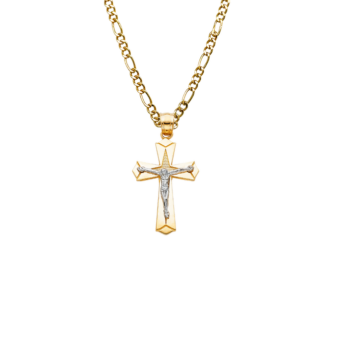 14k Two Tone Gold Jesus Cross Pendant with Solid Chain - LE-0981