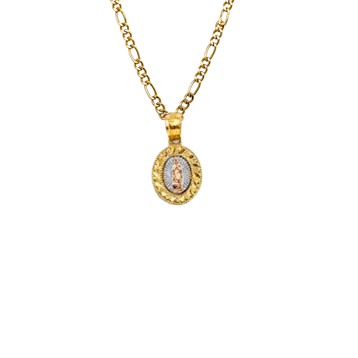 14k Virgin Mary Oval Pendant with Solid Chain - LE-1130