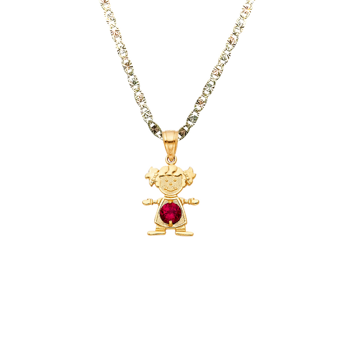 14k Gold Girl Daughter Niña July Birthstone Gemstone Pendant with Solid Chain - LE-0660-07