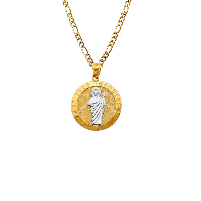 14k Saint Jude Thaddeus Gold Pendant with Solid Figaro Chain - LE-2910