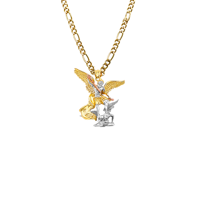 14k Saint Michael Archangel Gold 3D Full Body Pendant with Solid Chain - LE-3172