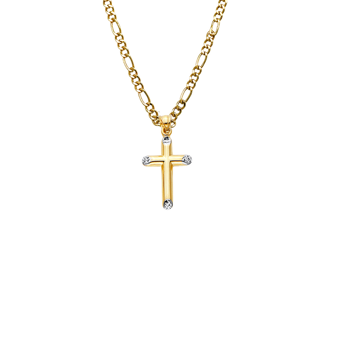 14k Gold Two Tone Cross Pendant with Solid Chain - LE-2535