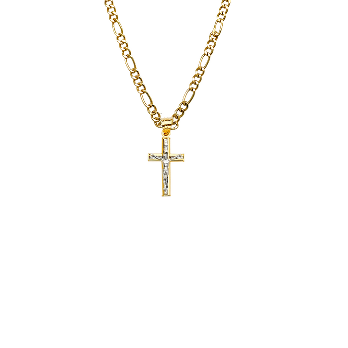 14k Gold Small Gemstone Jesus Cross Pendant with Solid Chain - LE-2199