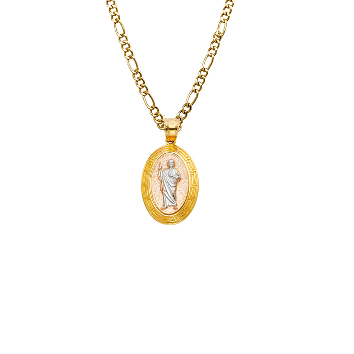 14k San Judas Gold Oval Pendant with Solid Chain - LE-1141