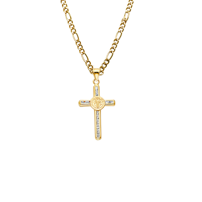 14k San Benito Gold Gemstone Cross Pendant with Solid Chain - LE-2514