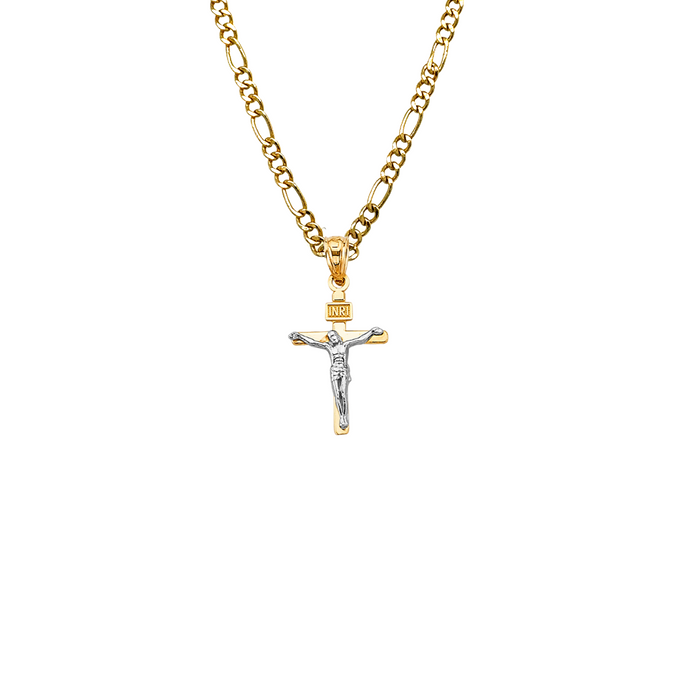 14k Gold Two Tone Jesus Cross Pendant with Solid Chain - LE-0045