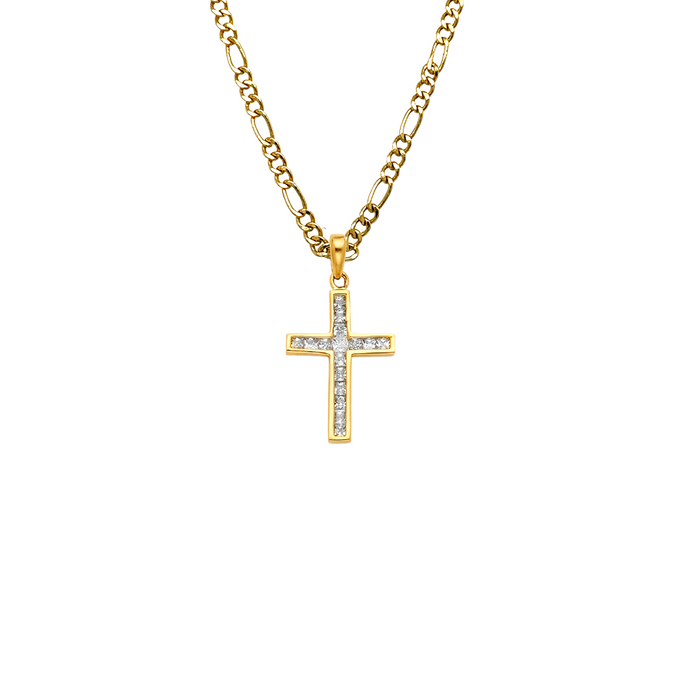 14k Gold Gemstone Cross Pendant with Solid Chain - LE-0820