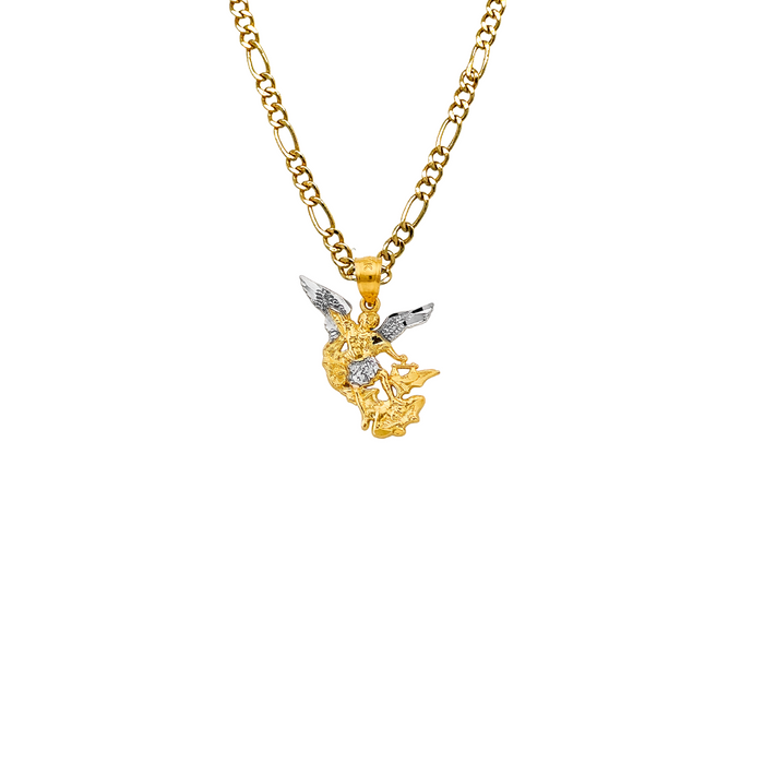 14k Saint Michael Two Tone Gold Pendant with Solid Chain - LE-2776