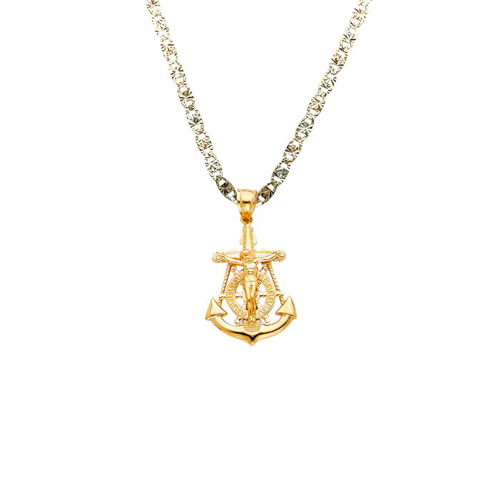 14k Gold Jesus Anchor Mariner Pendant with Solid Chain - LE-1229