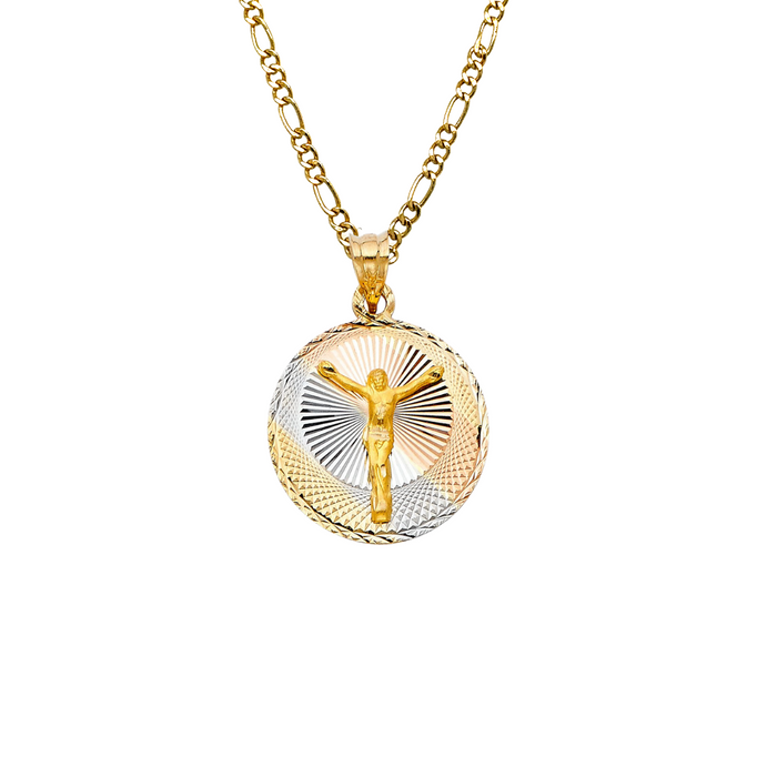 14k Jesus Christ TriColor Gold Pendant with Solid Chain - LE-294