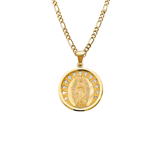 14k Virgin Mary Round Gold Pendant and Solid Chain - LE-3061