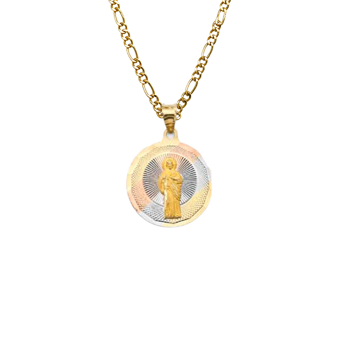 14k San Judas Prayer TriColor Gold Pendant and Solid Chain - LE-3155