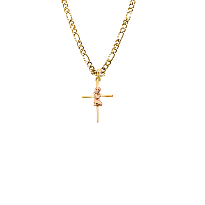 14k First Communion Girl Gold Cross Pendant and Solid Chain - LE-2642