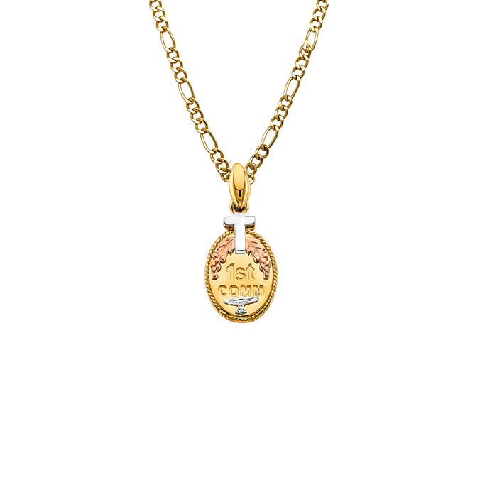 14k First Communion Gold Pendant and Solid Chain - LE-2639