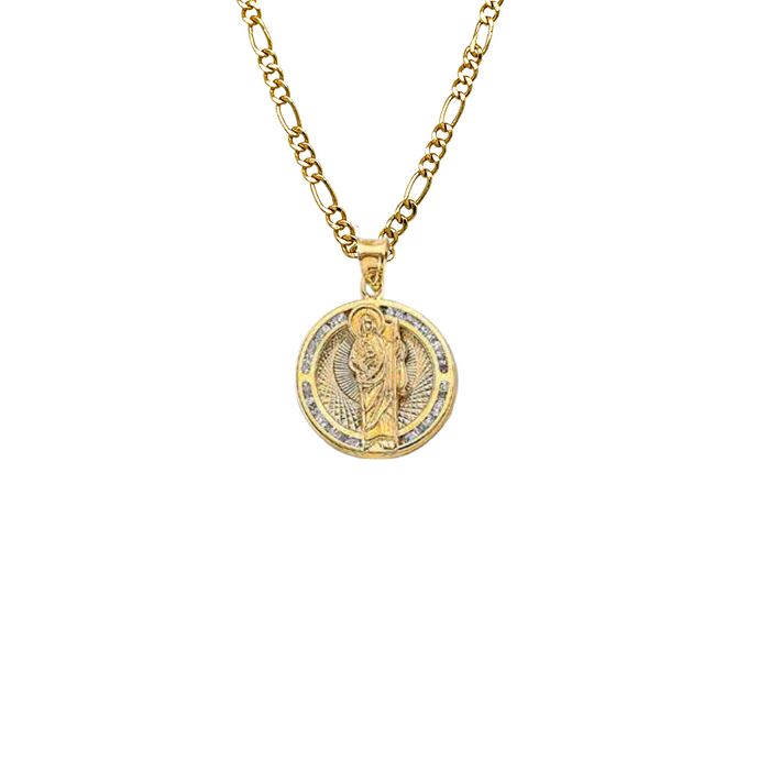 14k San Judas Round Gemstone Pendant with Solid Chain - LE-3053