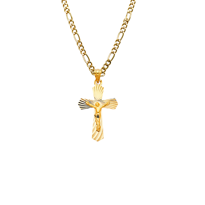 14k Gold Jesus Cross Pendant with Solid Chain - LE-1425