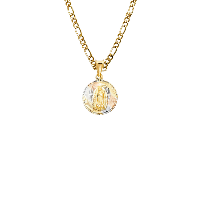 14k Virgin Mary Christ Gold Pendant with Solid Chain - LE-313