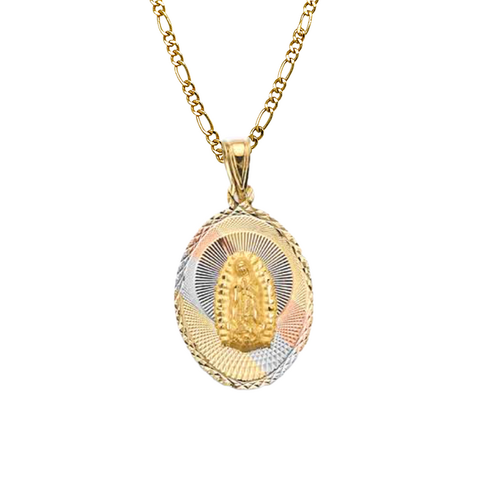 14k Virgin Mary and Christ Sacred Heart Gold Pendant with Solid Chain - LE-3149