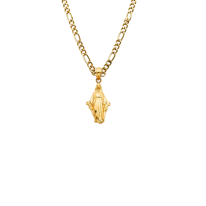 14k Virgin La Milagrosa Gold Pendant with Solid Chain - LE-1487