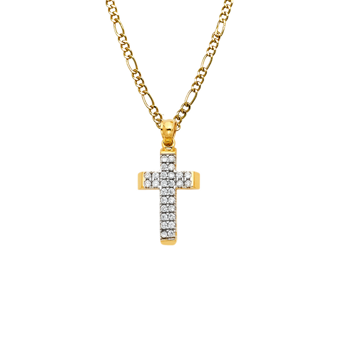 14k Gold Gemstone Cross Pendant with Solid Chain - LE-1054