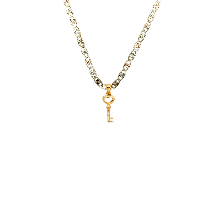 14k Gold Dainty Heart Key Pendant with Solid Chain - LE-0468