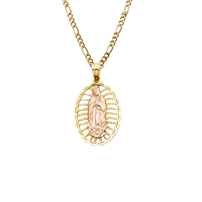 14k Virgin Mary Oval Pendant with Solid Chain - LE-PT1109